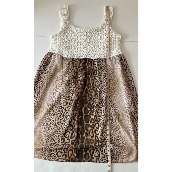 V Christina Dress L White Crochet Animal Print Flare Midi Beachy Boho Sleeveless - Picture 5 of 7